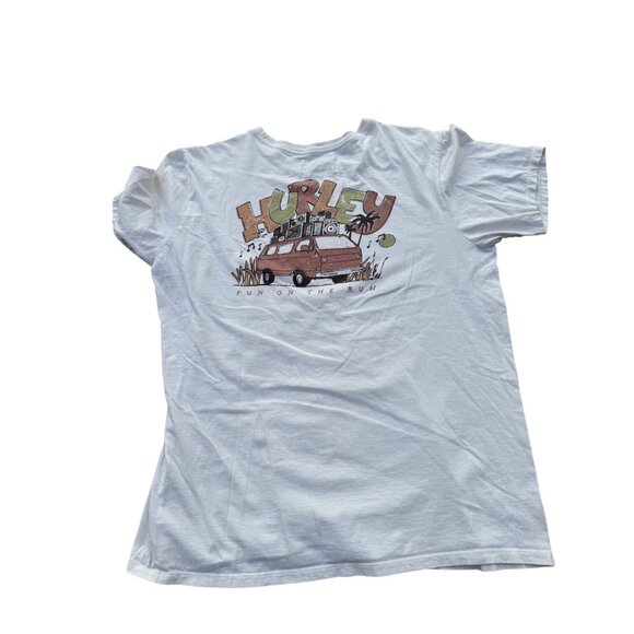 Hurley Mens White Graphic Tee L 100% Cotton Vintage-Inspired Design - Picture 2 of 7